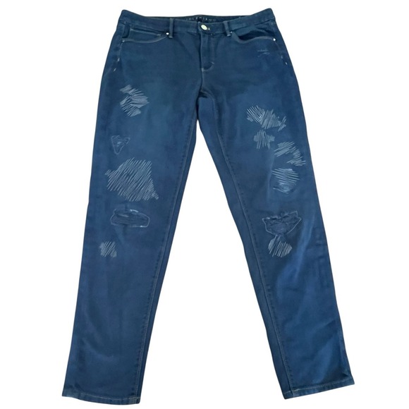 White House Black Market Denim - White House Black Market Girlfriend SZ 10 Embroidered‎ Straight Leg Denim Jeans